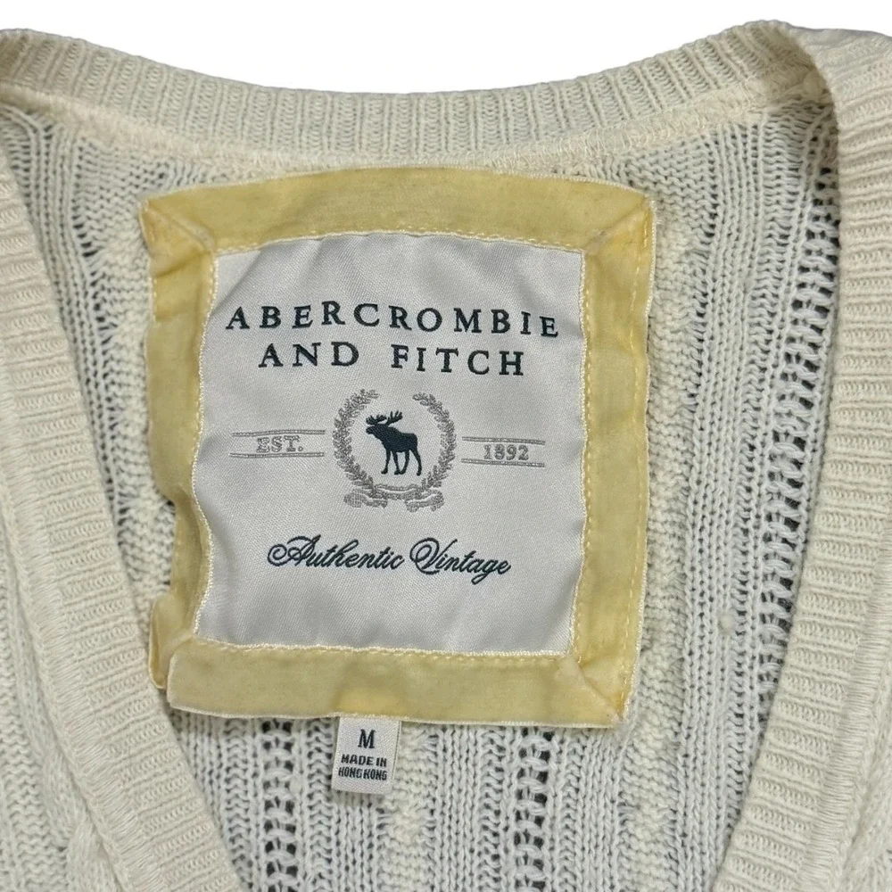 Abercrombie & Fitch Vintage Y2K Cream Angora Blend Preppy V Neck Knit Sweater M